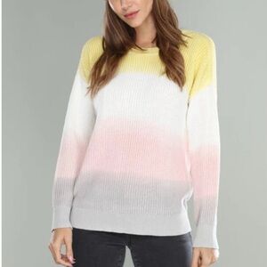 LOFT Ombre Pastel Long SLV Cotton Crew Neck Shaker Knit Boho/Weekend Sweater XL